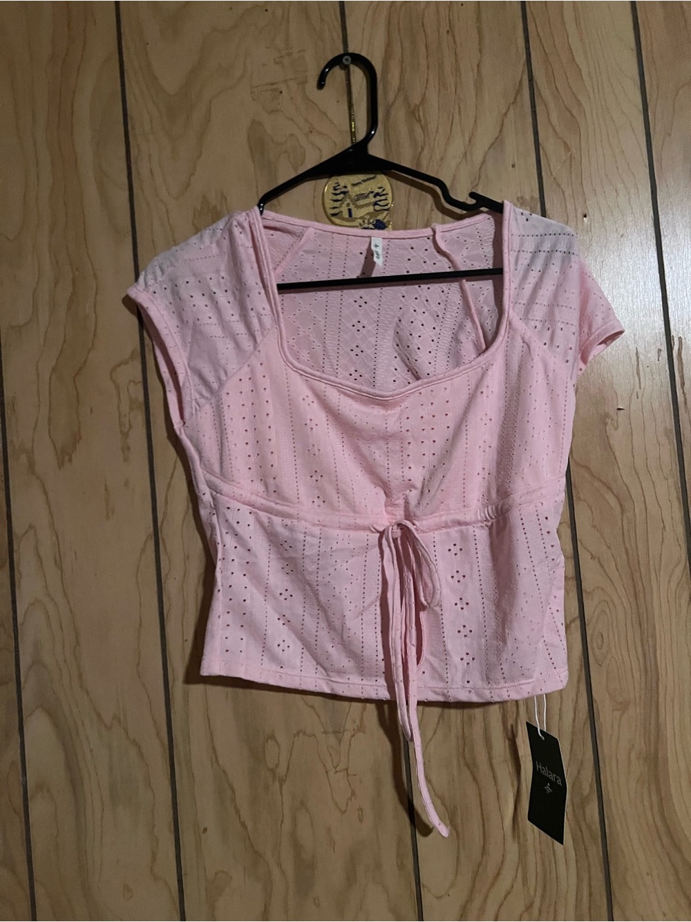 HALARA Pink Eyelet Drawstring Crop Top